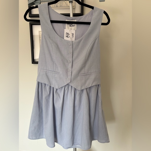 NWT Anthropologie Dusty Blue Mini Dress S - Picture 2 of 9